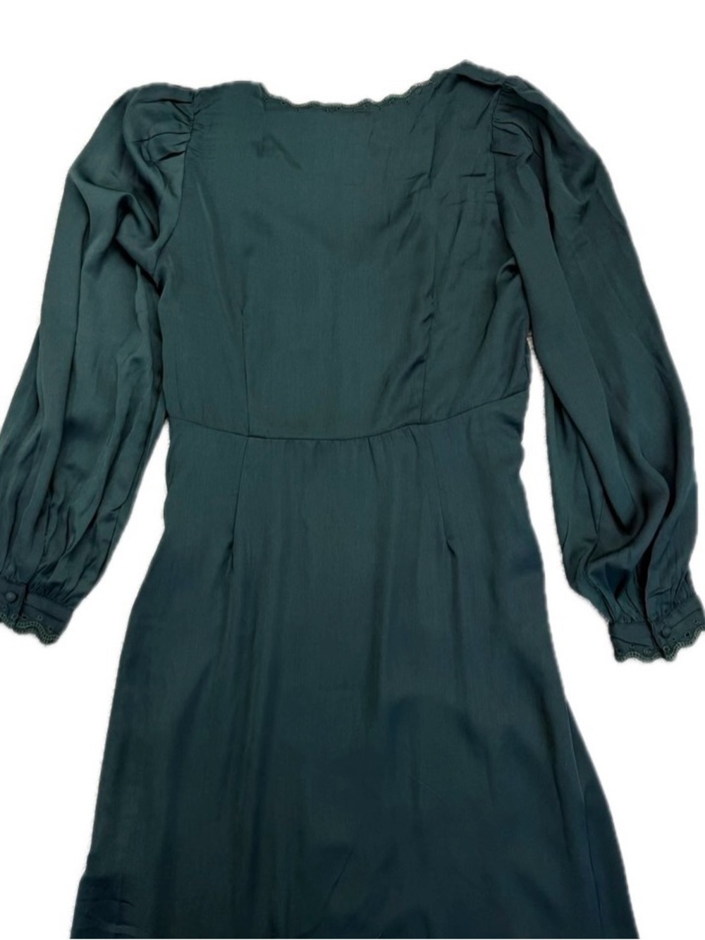 New GAP Women Satin Empire Maxi Dress  Essex Green V neck Long Sleeve M Tall - Picture 3 of 14